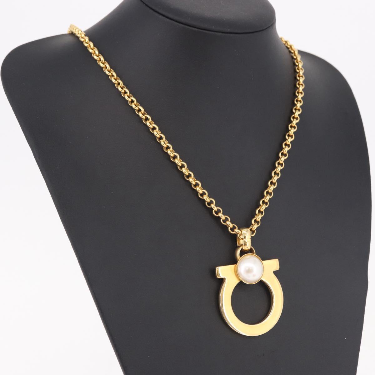 Salvatore Ferragamo Gancini Necklace Metal Gold Tone Auth BA13851V
