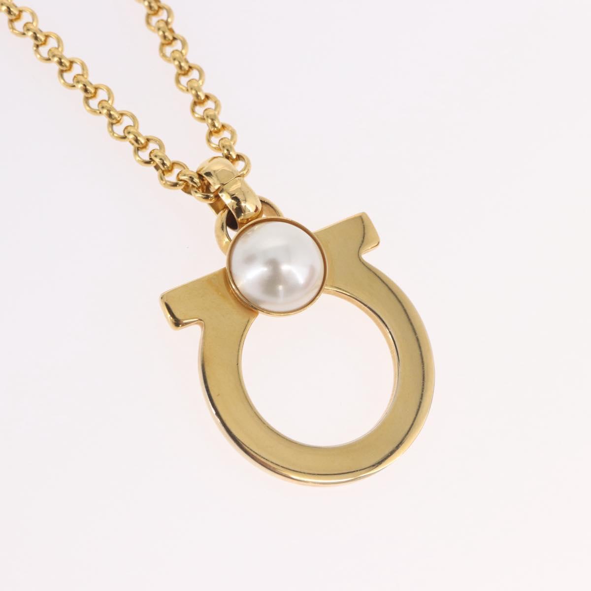 Salvatore Ferragamo Gancini Necklace Metal Gold Tone Auth BA13851V