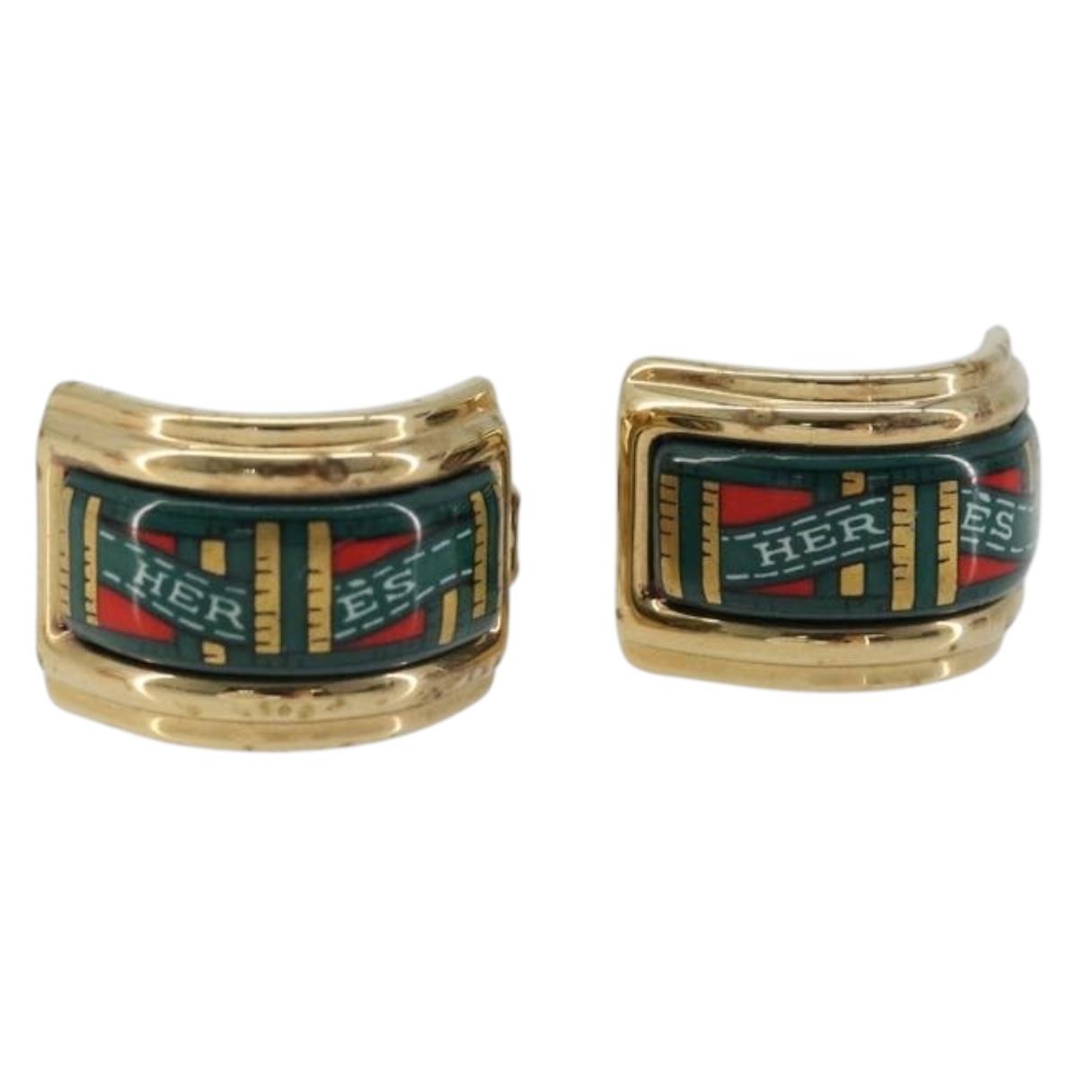HERMES Emile Earring metal Green Auth BA13857V