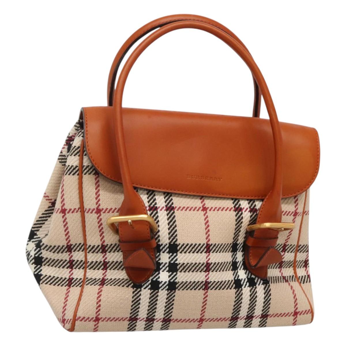 BURBERRY Nova Check Hand Bag Canvas Beige Gold Auth BA1387