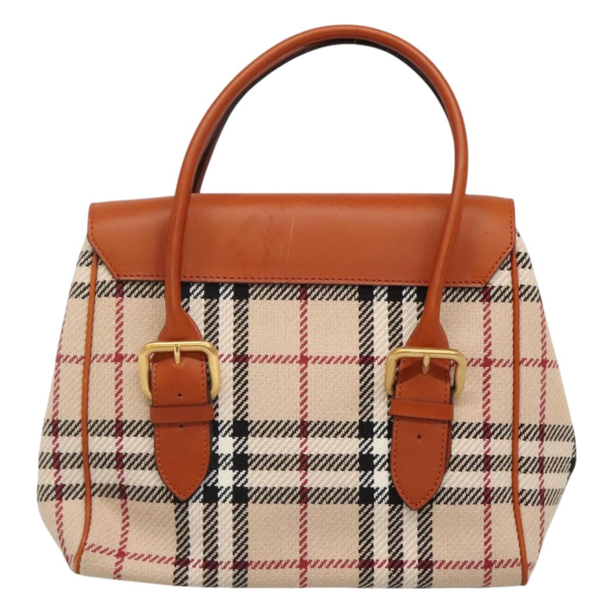 BURBERRY Nova Check Hand Bag Canvas Beige Gold Auth BA1387