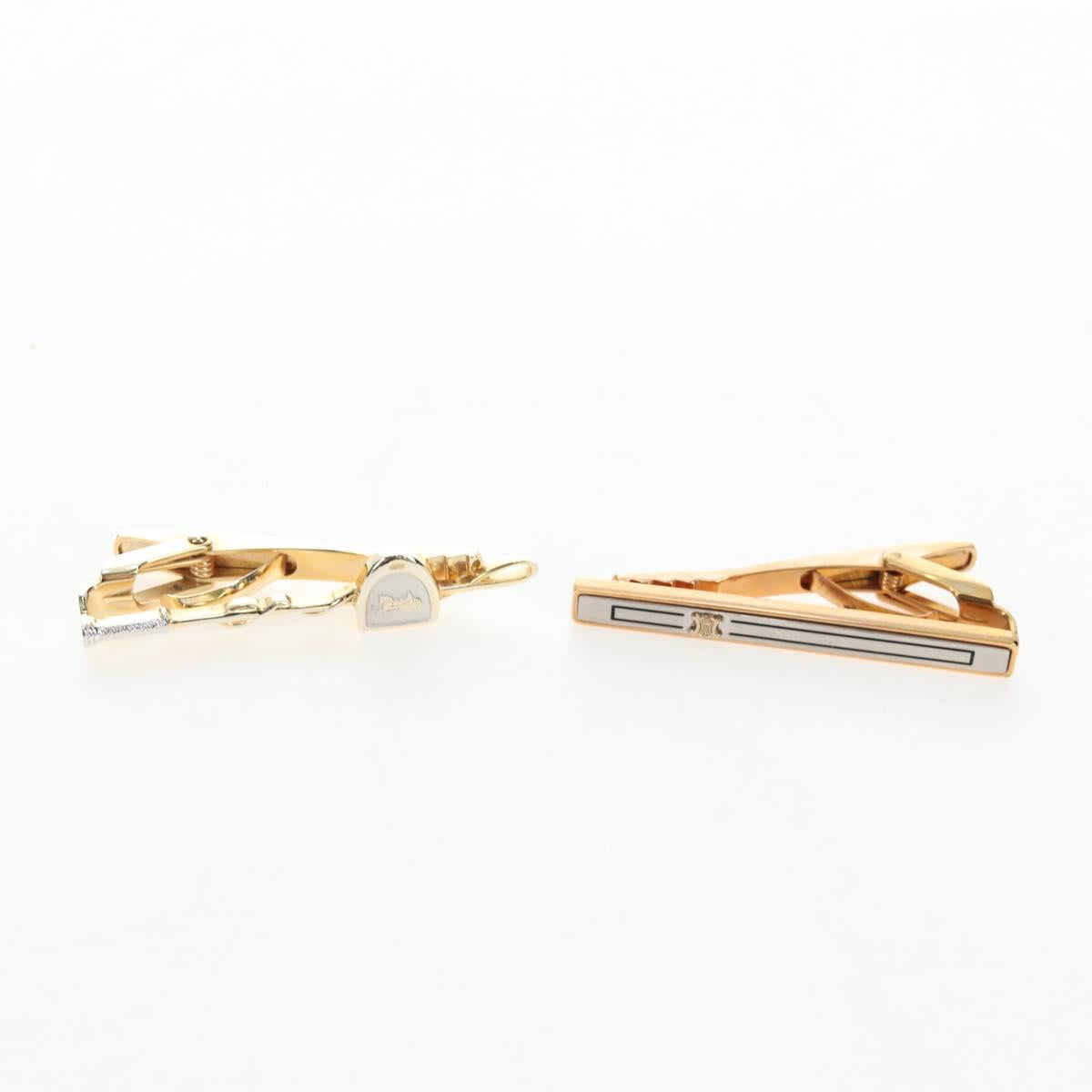 CELINE Nek Tie Pin Cuffs metal 12 Set Gold Tone Auth BA13870