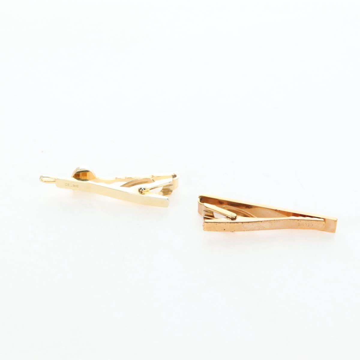 CELINE Nek Tie Pin Cuffs metal 12 Set Gold Tone Auth BA13870