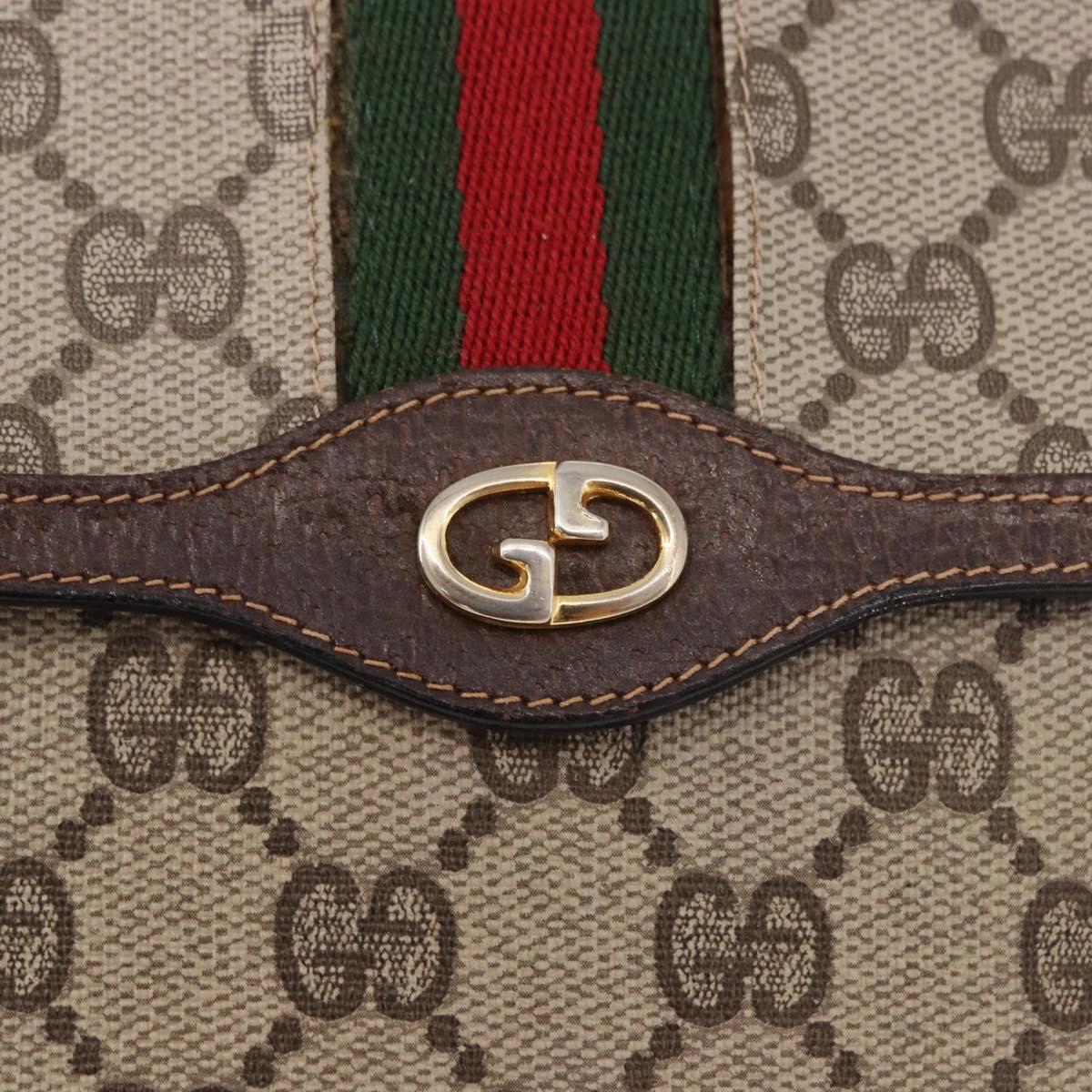 GUCCI GG Supreme Web Sherry Line Pouch PVC Beige Gold Auth BA13871