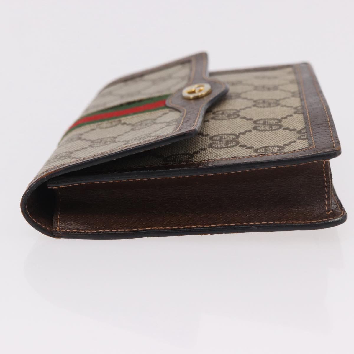 GUCCI GG Supreme Web Sherry Line Pouch PVC Beige Gold Auth BA13871