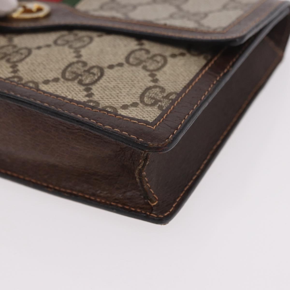 GUCCI GG Supreme Web Sherry Line Pouch PVC Beige Gold Auth BA13871