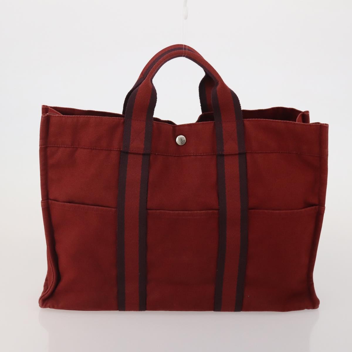 HERMES Fourre Tout Hand Bag Cotton 2 Set Red Auth BA13880