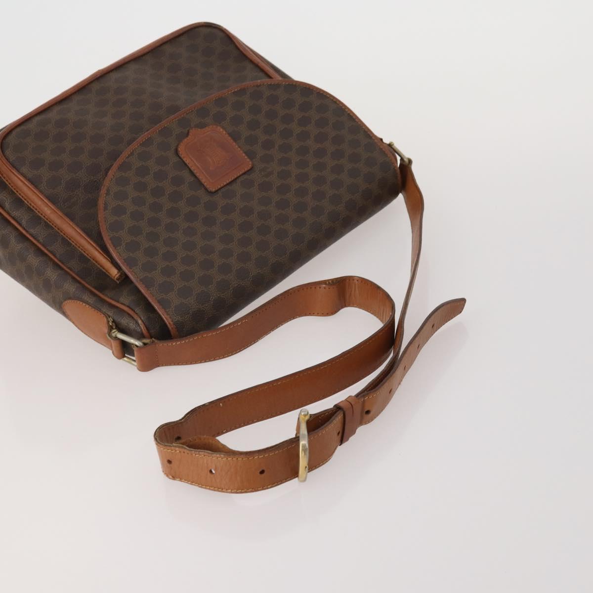 CELINE Macadam Canvas Shoulder Bag PVC Leather 5 Set Brown Auth BA13881