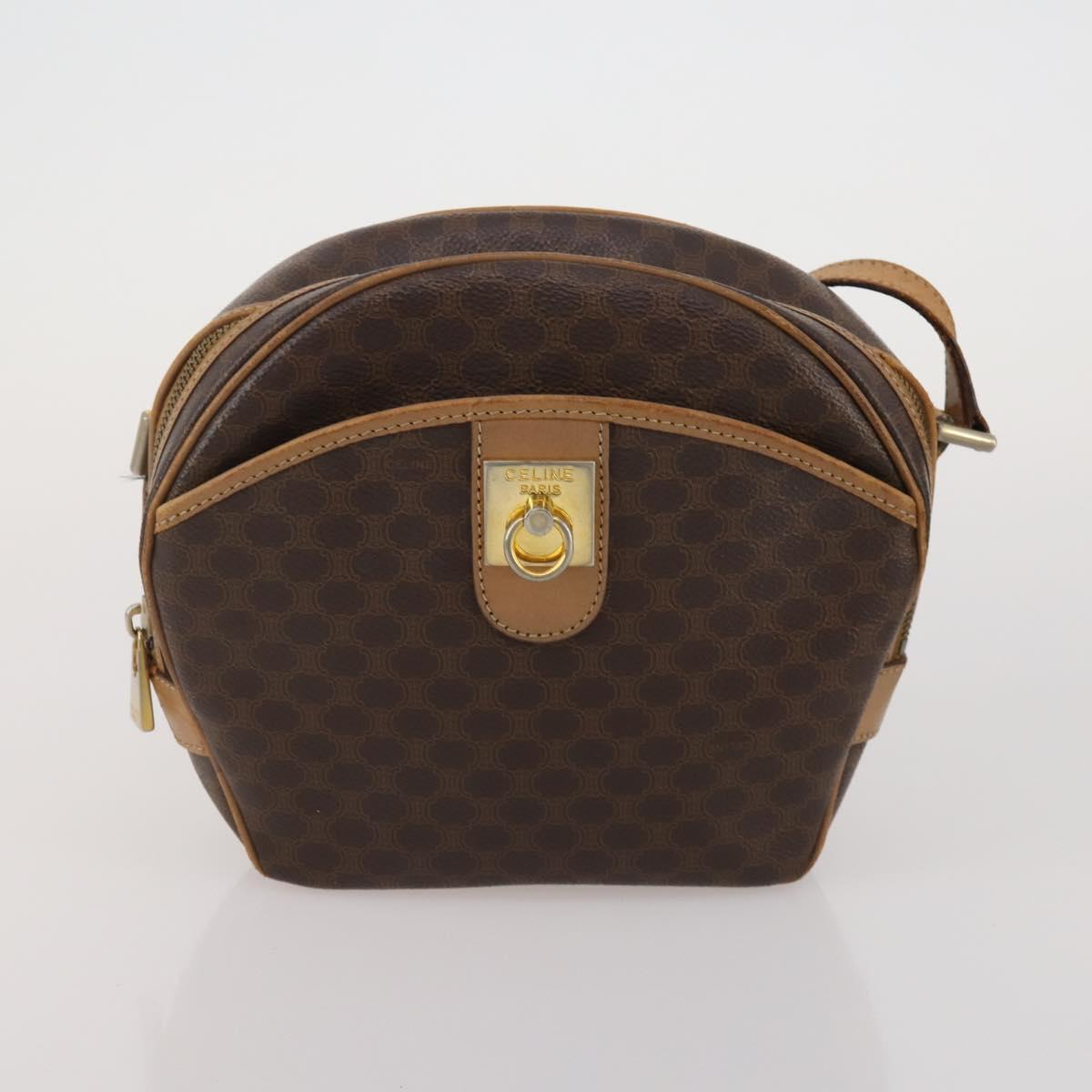 CELINE Macadam Canvas Shoulder Bag PVC Leather 5 Set Brown Auth BA13881