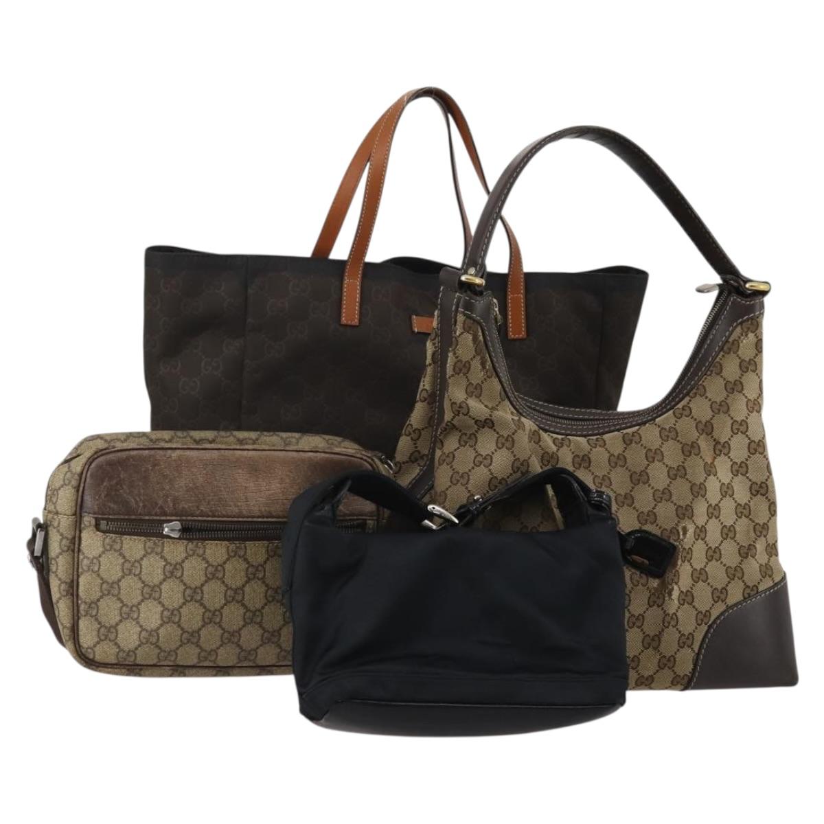 GUCCI GG Supreme Shoulder Bag PVC Nylon 4 Set Black Beige Auth BA13882