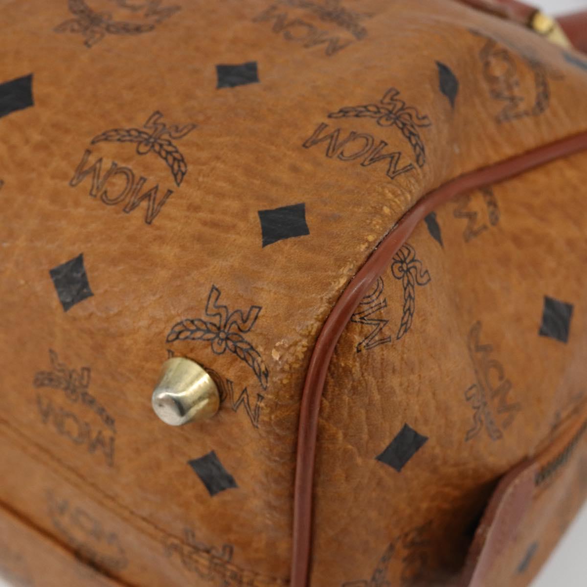 MCM Vicetos Hand Bag PVC Leather Brown Gold Auth BA13884