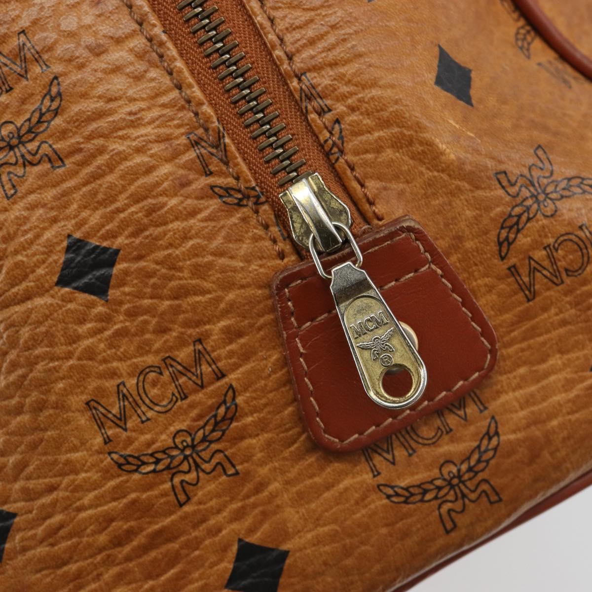 MCM Vicetos Hand Bag PVC Leather Brown Gold Auth BA13884