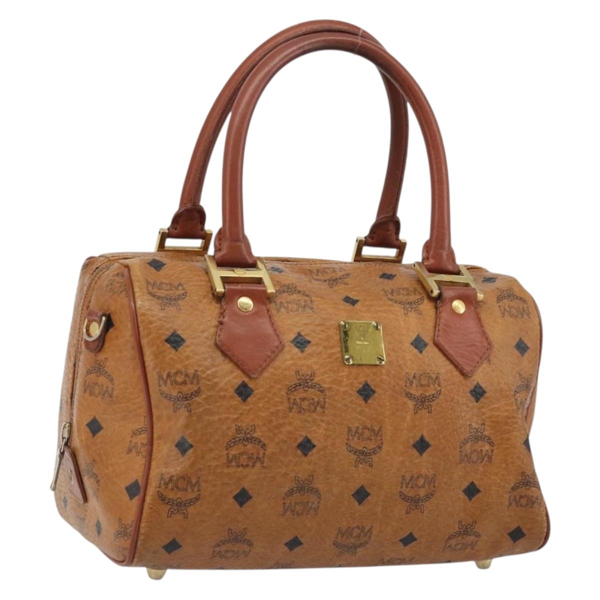 MCM Vicetos Hand Bag PVC Leather Brown Gold Auth BA13884