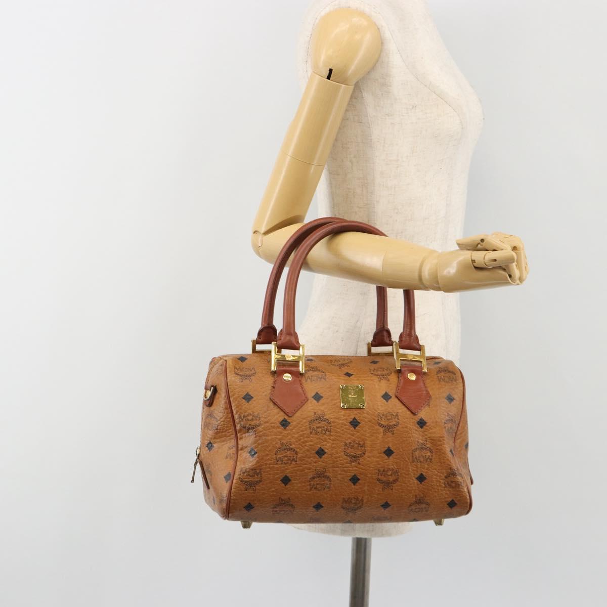 MCM Vicetos Hand Bag PVC Leather Brown Gold Auth BA13884