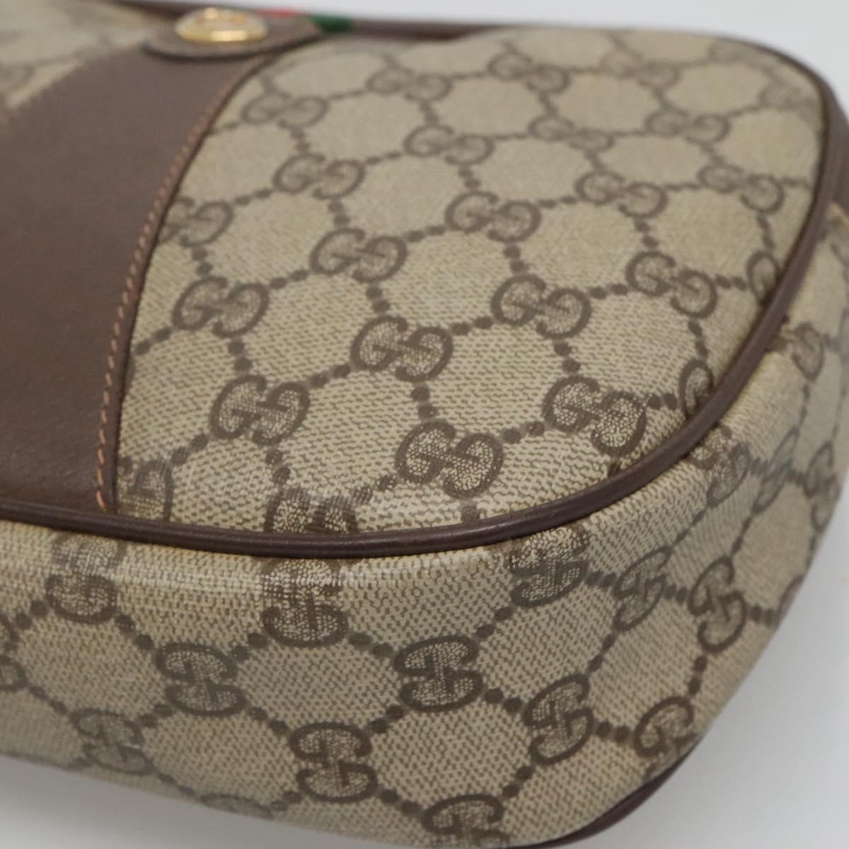 GUCCI GG Supreme Web Sherry Line Bag PVC Beige Gold 156 01 034 Auth BA1389