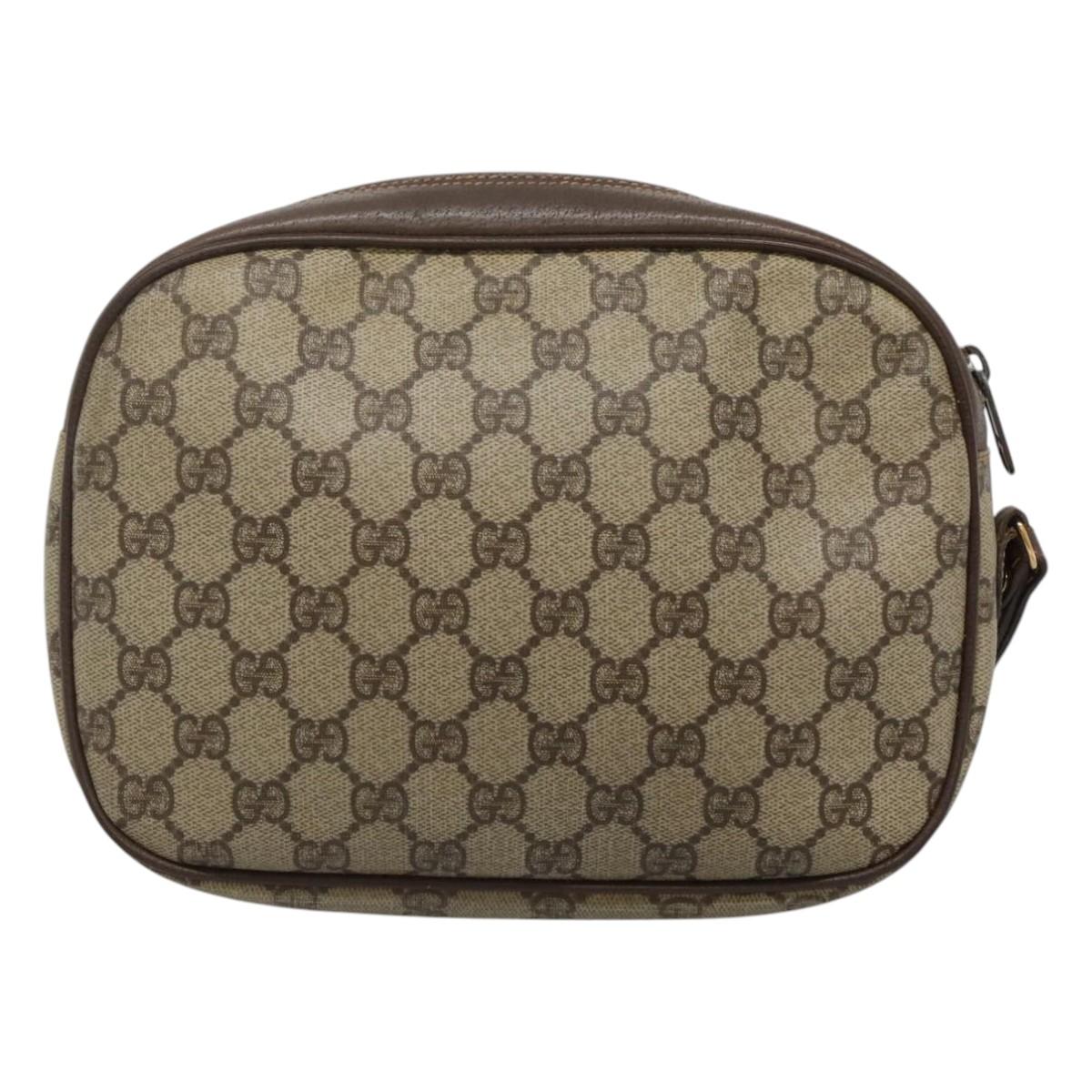 GUCCI GG Supreme Web Sherry Line Bag PVC Beige Gold 156 01 034 Auth BA1389