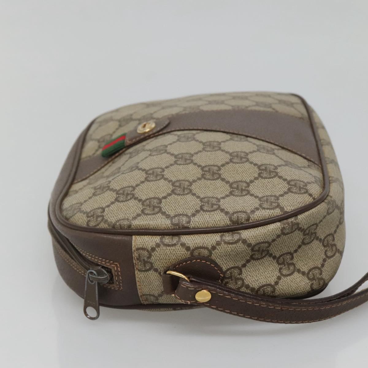 GUCCI GG Supreme Web Sherry Line Bag PVC Beige Gold 156 01 034 Auth BA1389