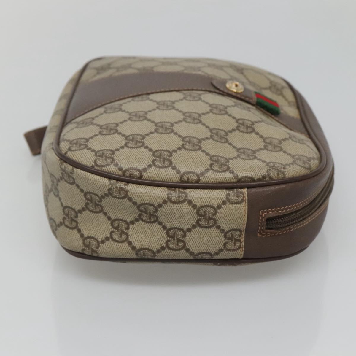 GUCCI GG Supreme Web Sherry Line Bag PVC Beige Gold 156 01 034 Auth BA1389