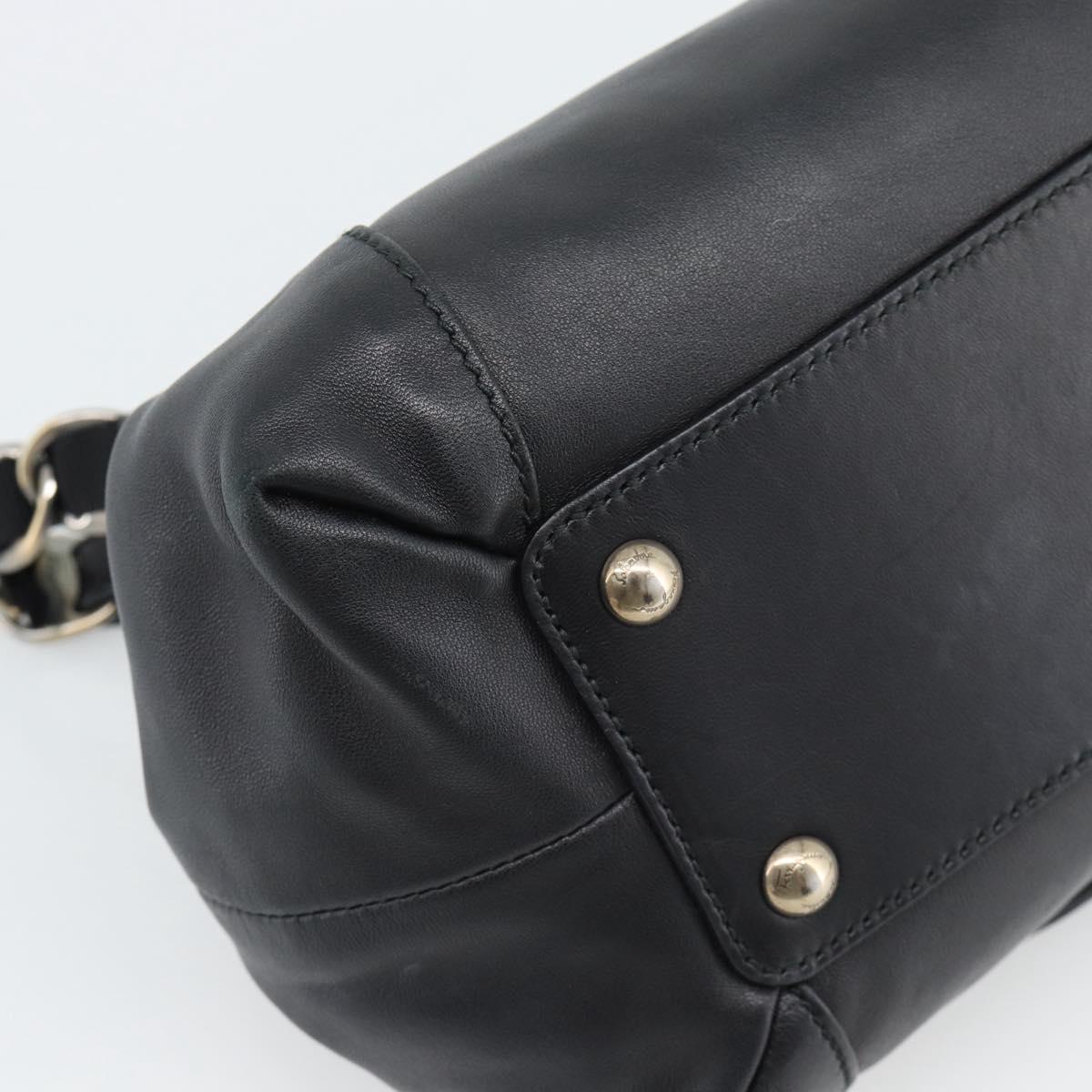 Salvatore Ferragamo Vara Ribbon Chain Hand Bag Leather Black Auth BA13892A
