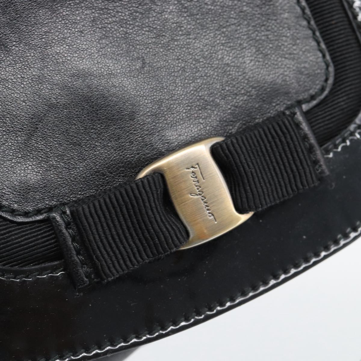 Salvatore Ferragamo Vara Ribbon Chain Hand Bag Leather Black Auth BA13892A