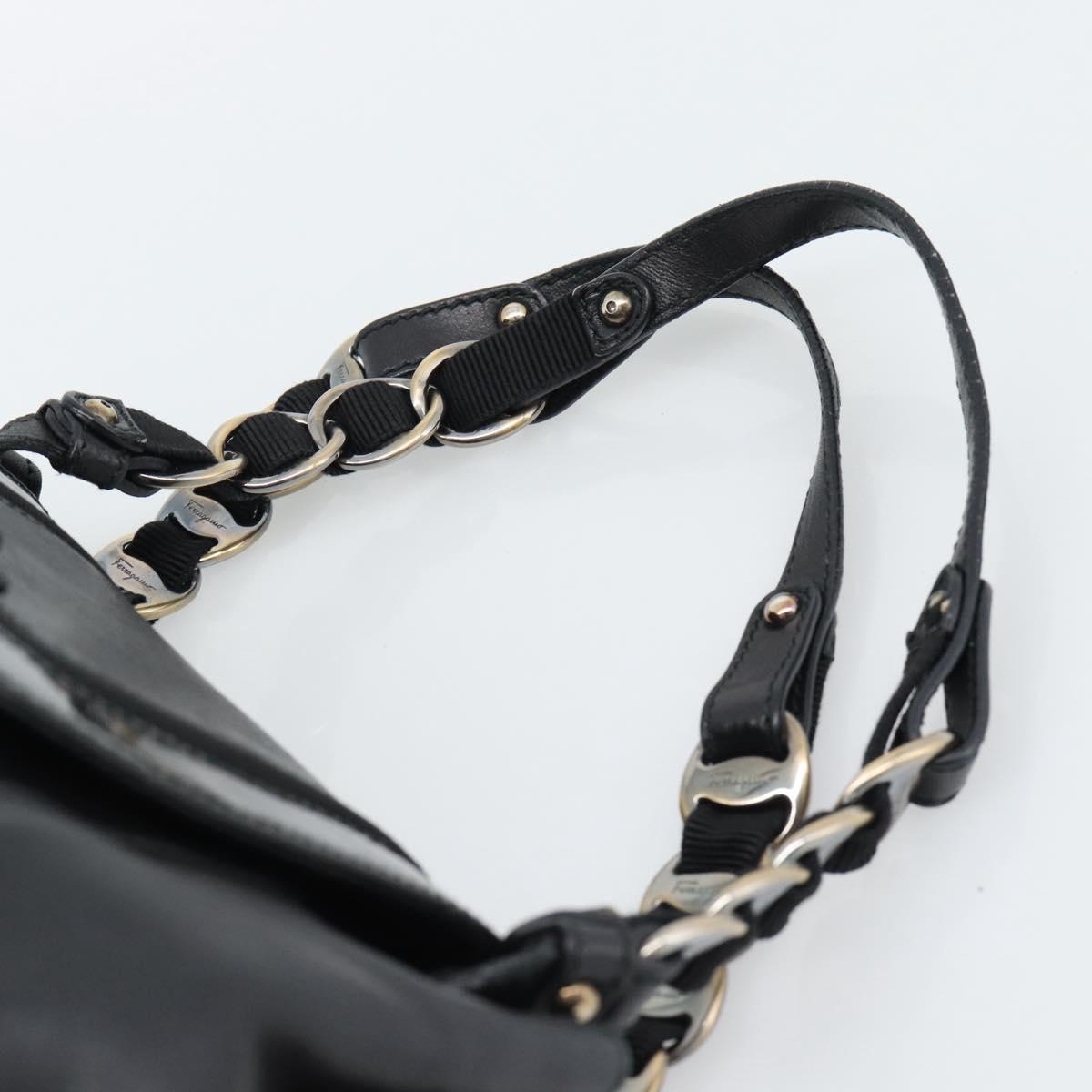 Salvatore Ferragamo Vara Ribbon Chain Hand Bag Leather Black Auth BA13892A