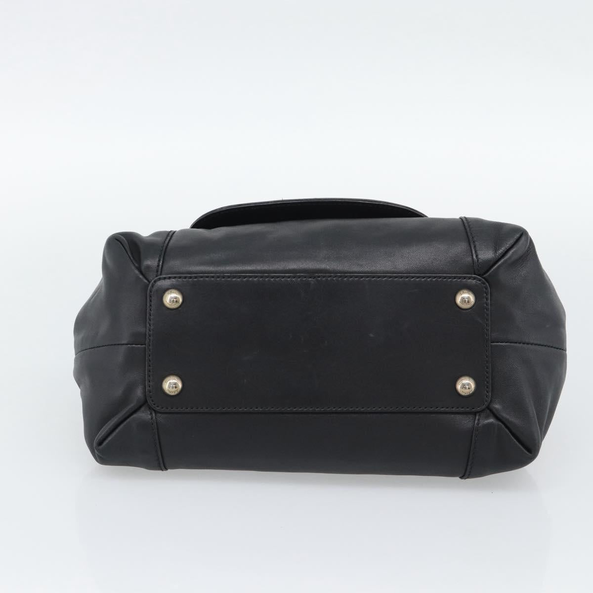 Salvatore Ferragamo Vara Ribbon Chain Hand Bag Leather Black Auth BA13892A