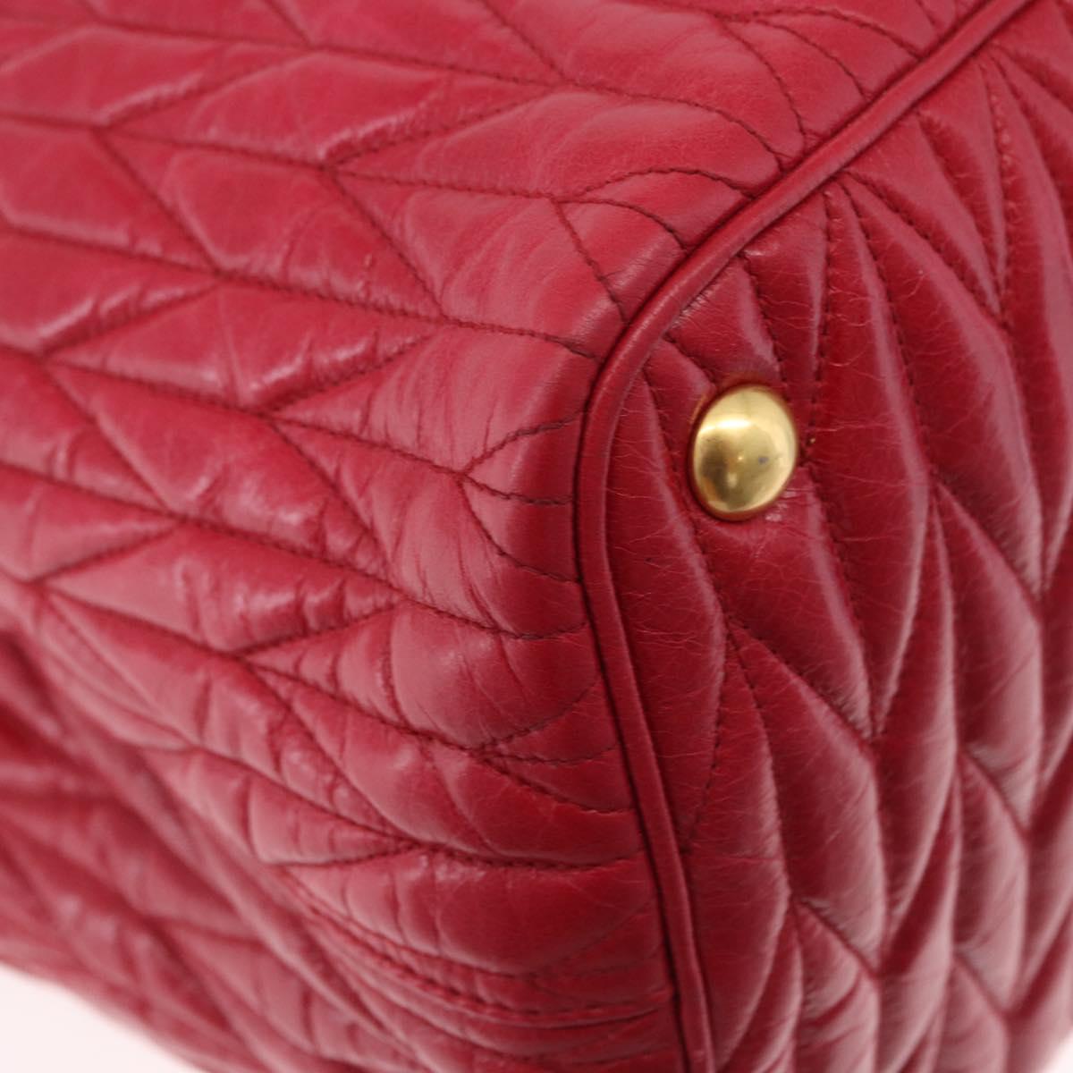 Miu Miu Matelasse Hand Bag Leather 2way Red Gold Auth BA13893V