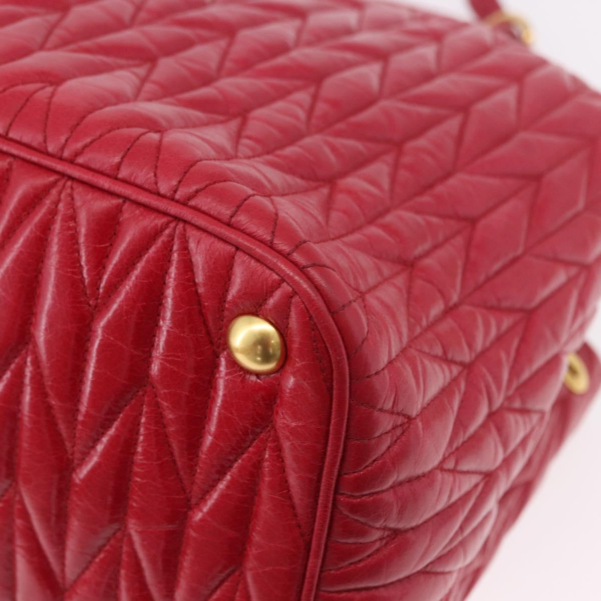 Miu Miu Matelasse Hand Bag Leather 2way Red Gold Auth BA13893V