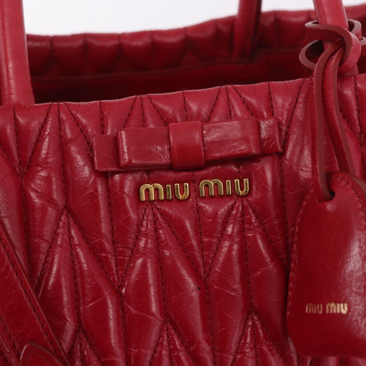 Miu Miu Matelasse Hand Bag Leather 2way Red Gold Auth BA13893V