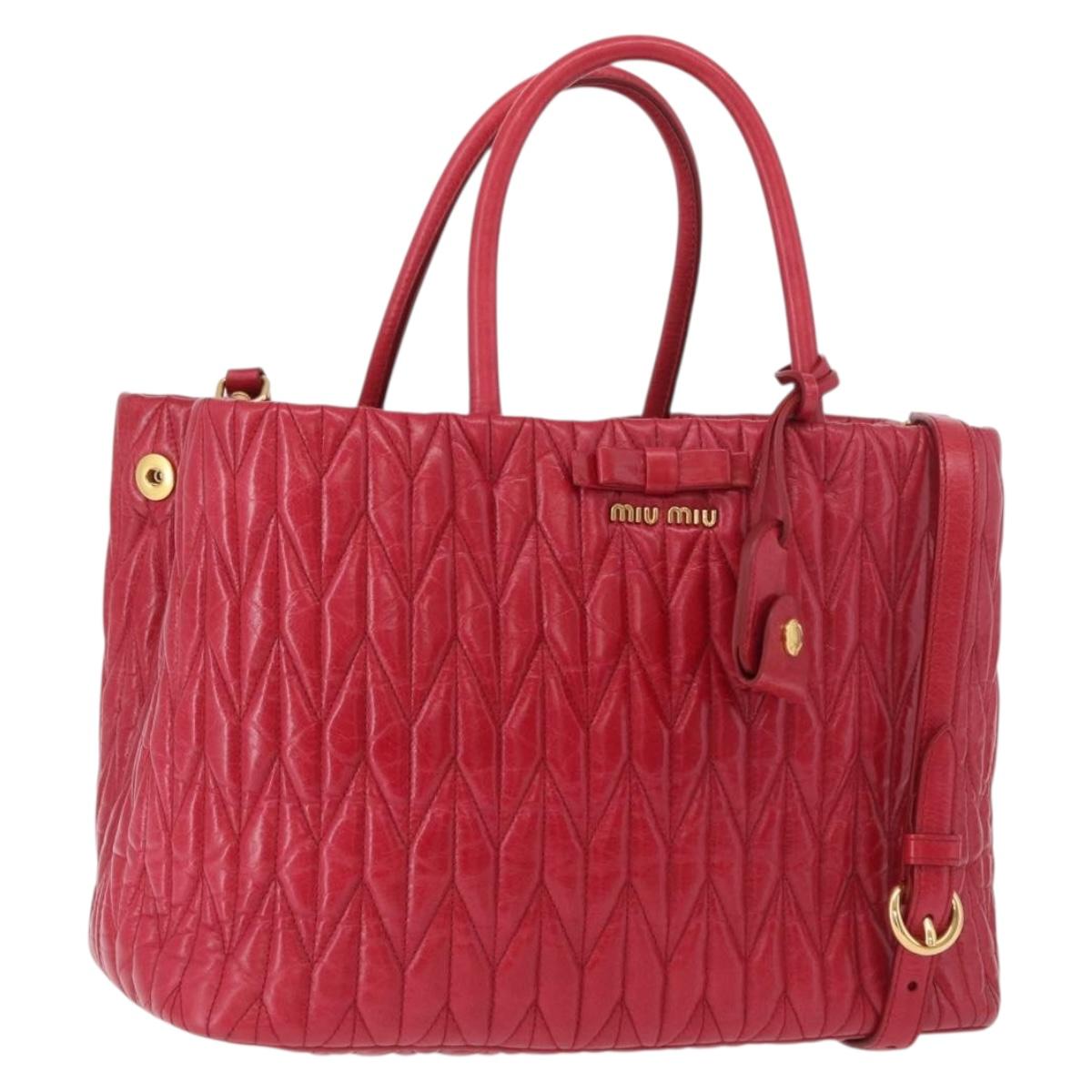 Miu Miu Matelasse Hand Bag Leather 2way Red Gold Auth BA13893V