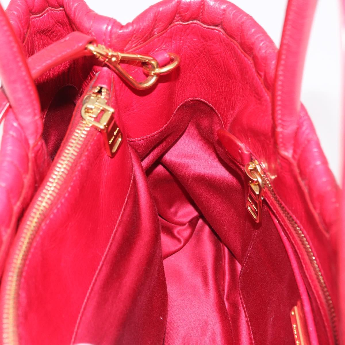 Miu Miu Matelasse Hand Bag Leather 2way Red Gold Auth BA13893V