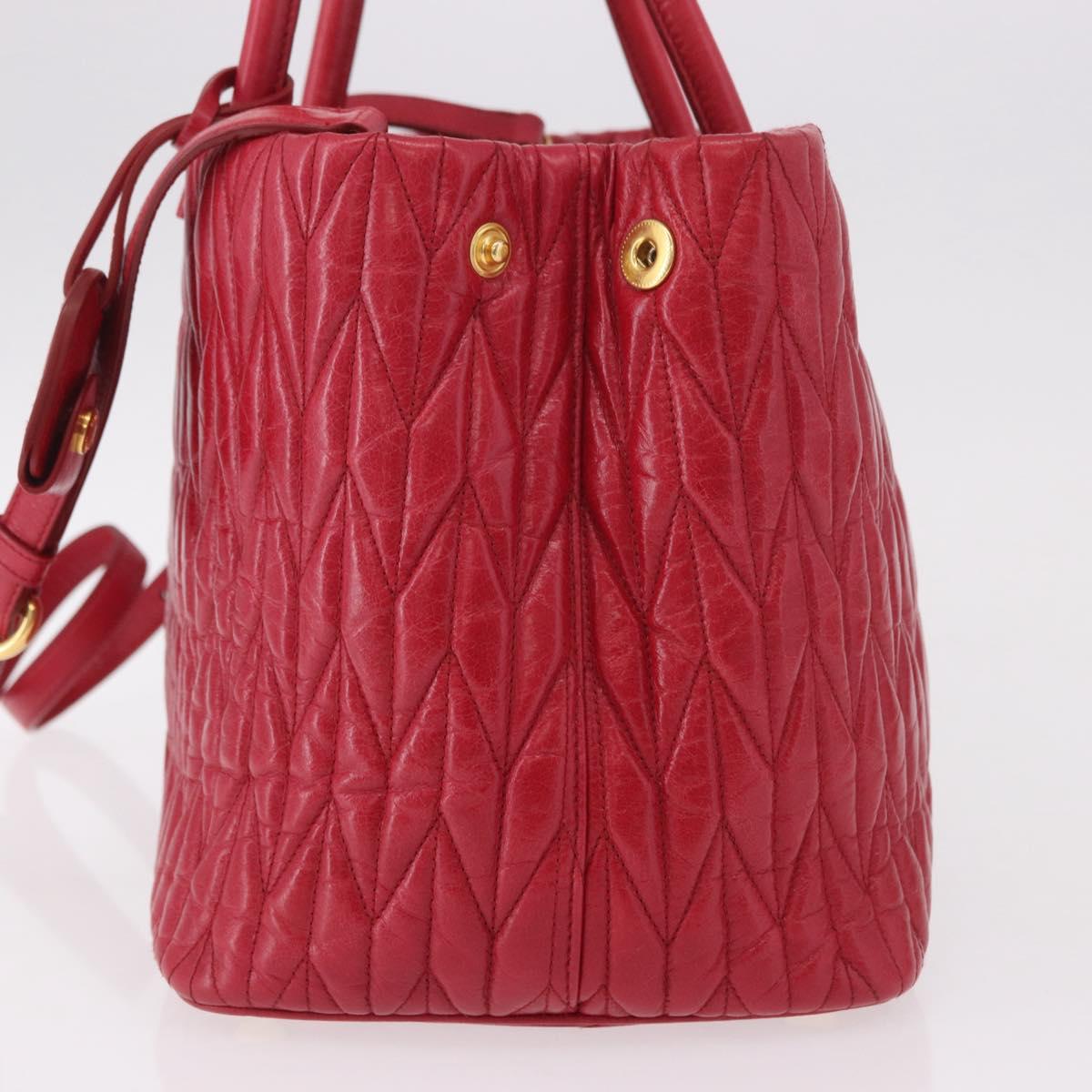 Miu Miu Matelasse Hand Bag Leather 2way Red Gold Auth BA13893V