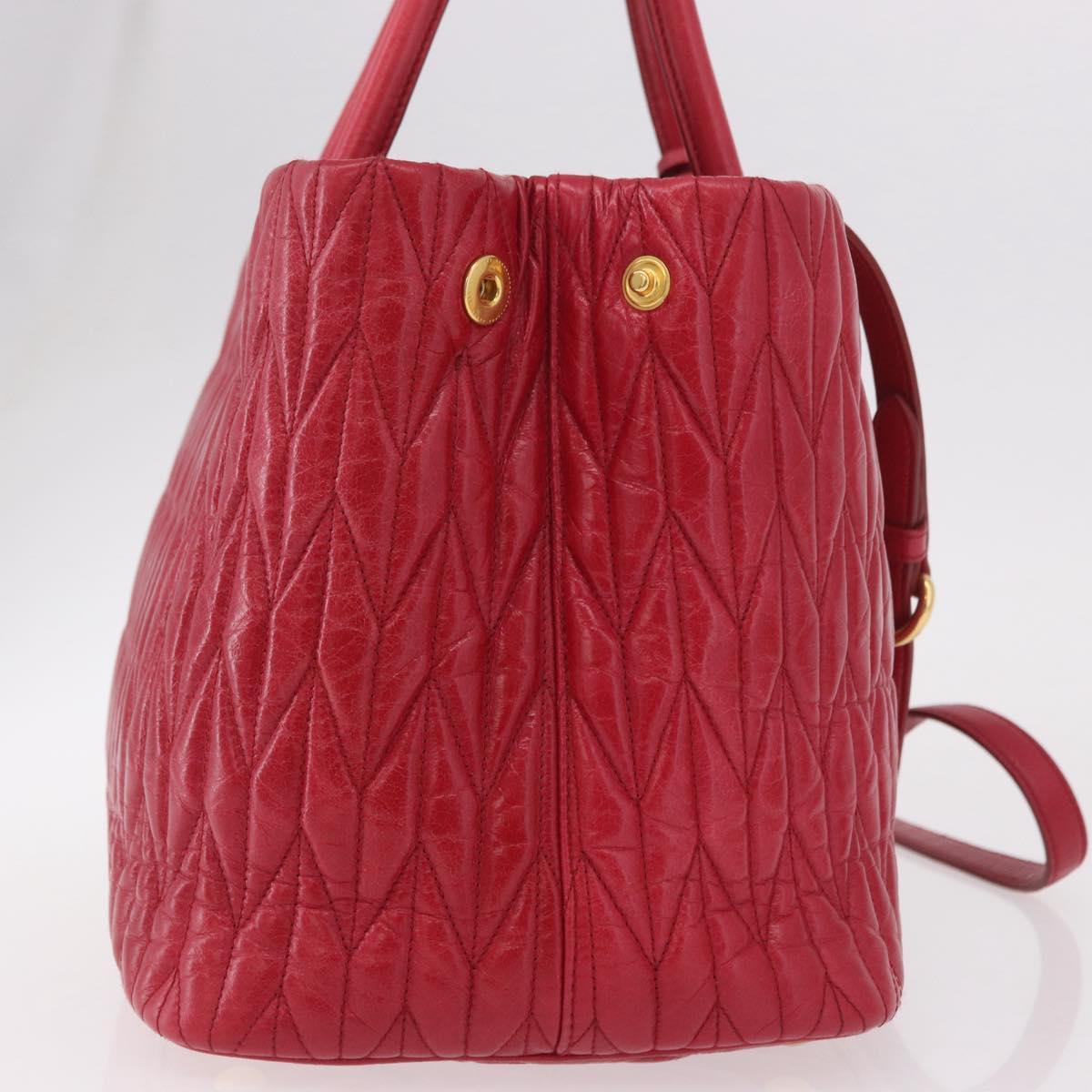 Miu Miu Matelasse Hand Bag Leather 2way Red Gold Auth BA13893V
