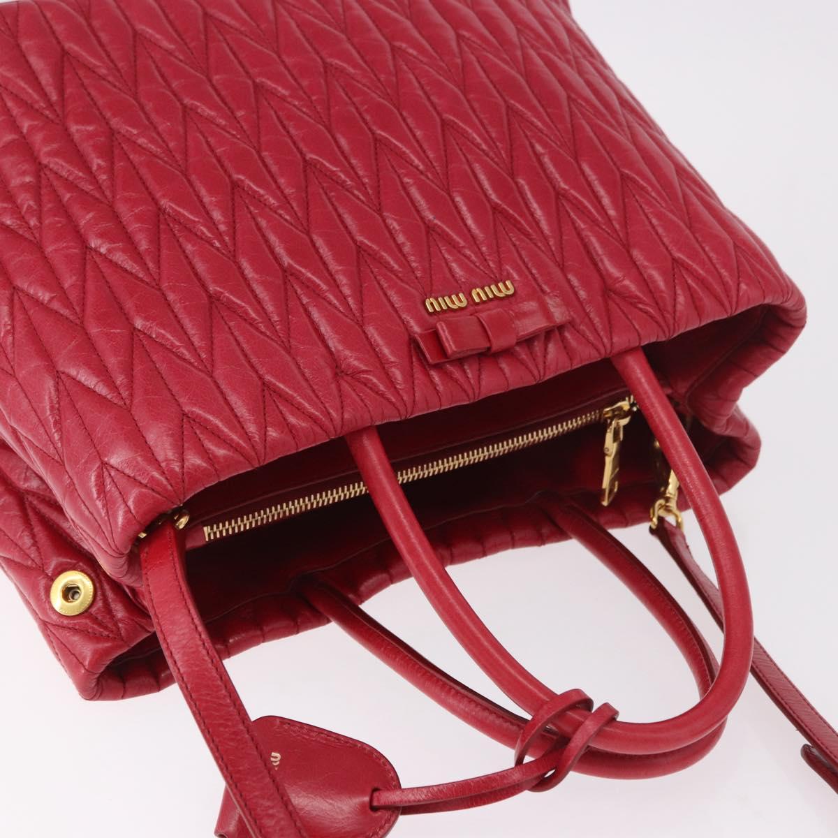Miu Miu Matelasse Hand Bag Leather 2way Red Gold Auth BA13893V
