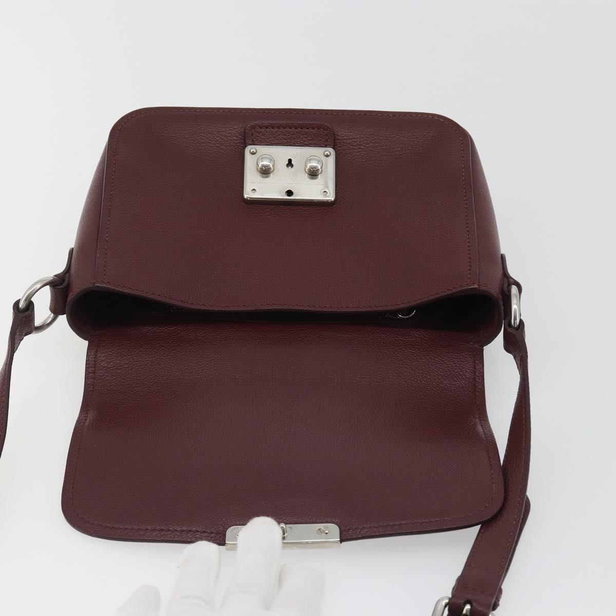 Miu Miu Shoulder Bag Leather Bordeaux Silver Auth BA13896A