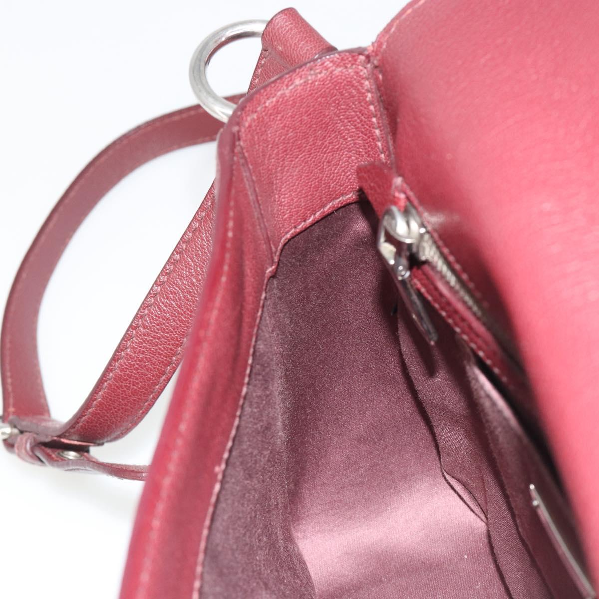 Miu Miu Shoulder Bag Leather Bordeaux Silver Auth BA13896A