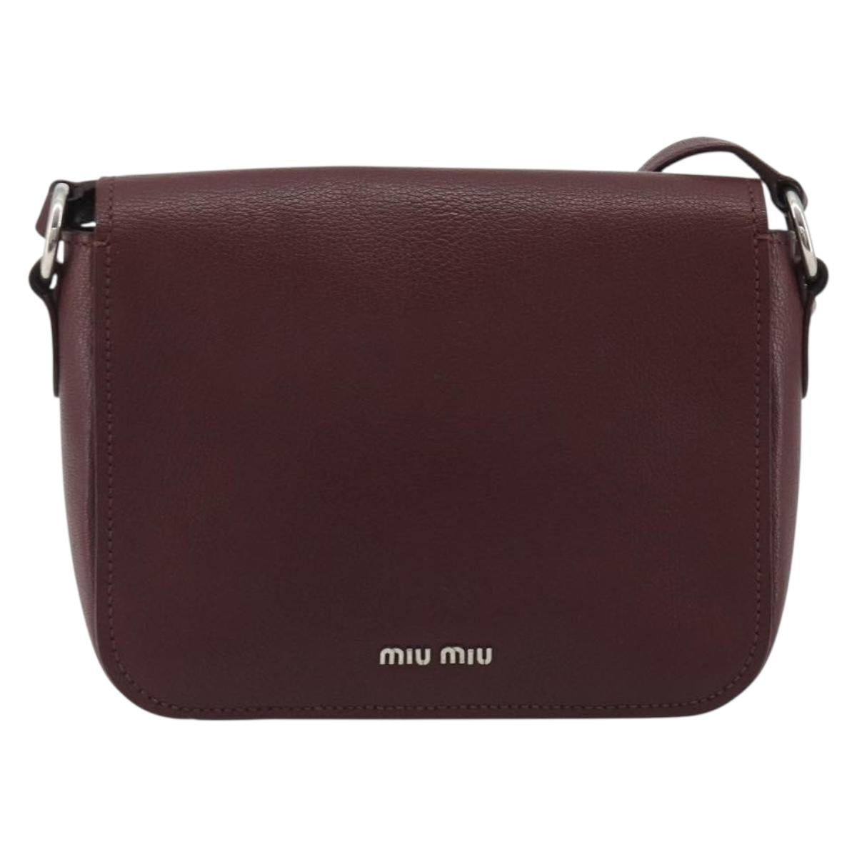 Miu Miu Shoulder Bag Leather Bordeaux Silver Auth BA13896A
