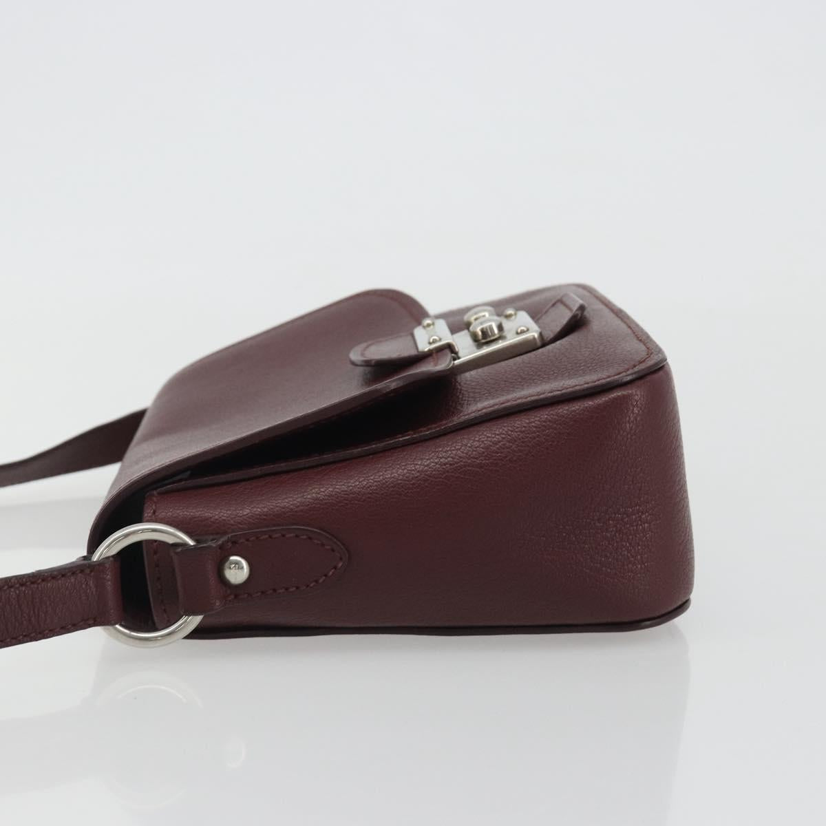 Miu Miu Shoulder Bag Leather Bordeaux Silver Auth BA13896A