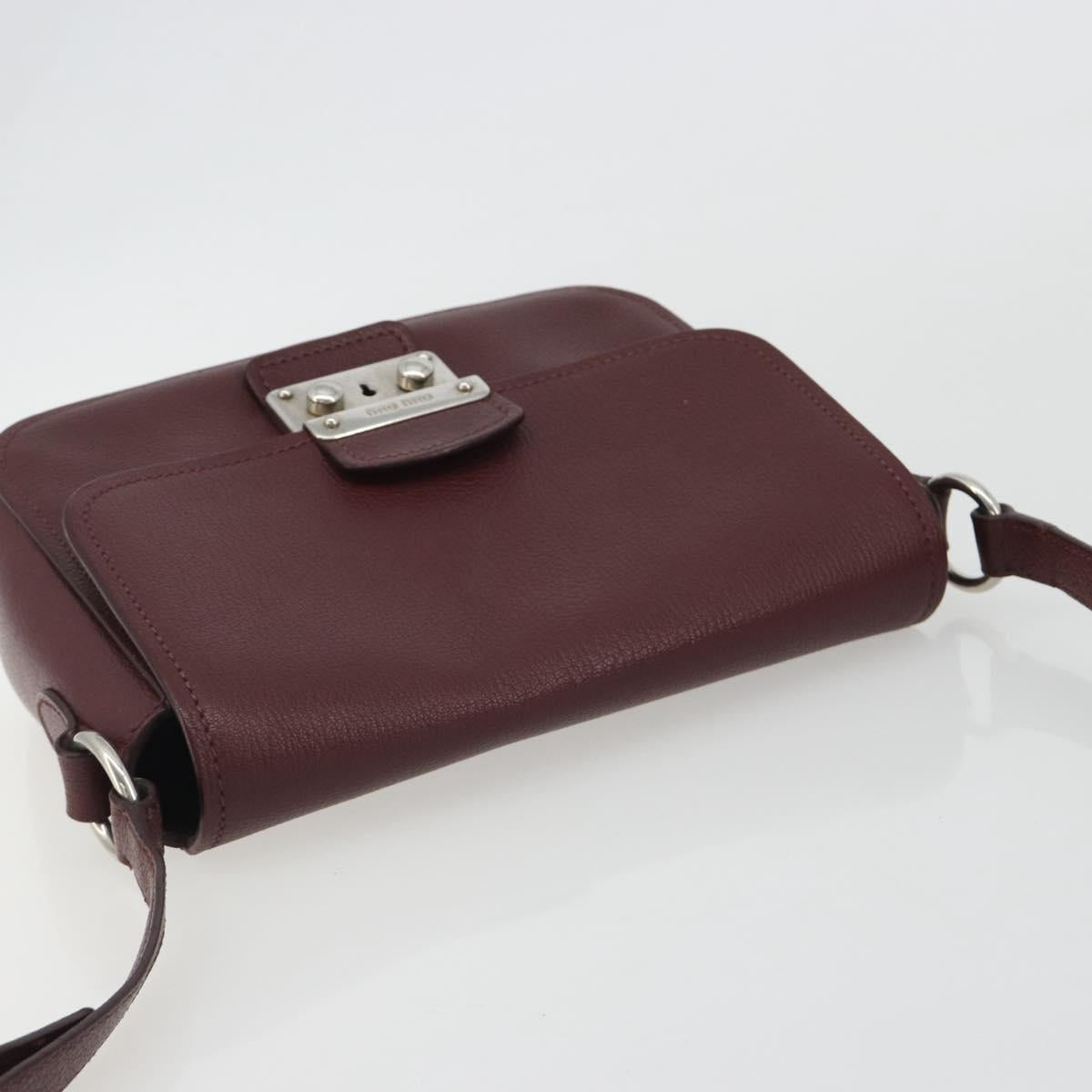 Miu Miu Shoulder Bag Leather Bordeaux Silver Auth BA13896A