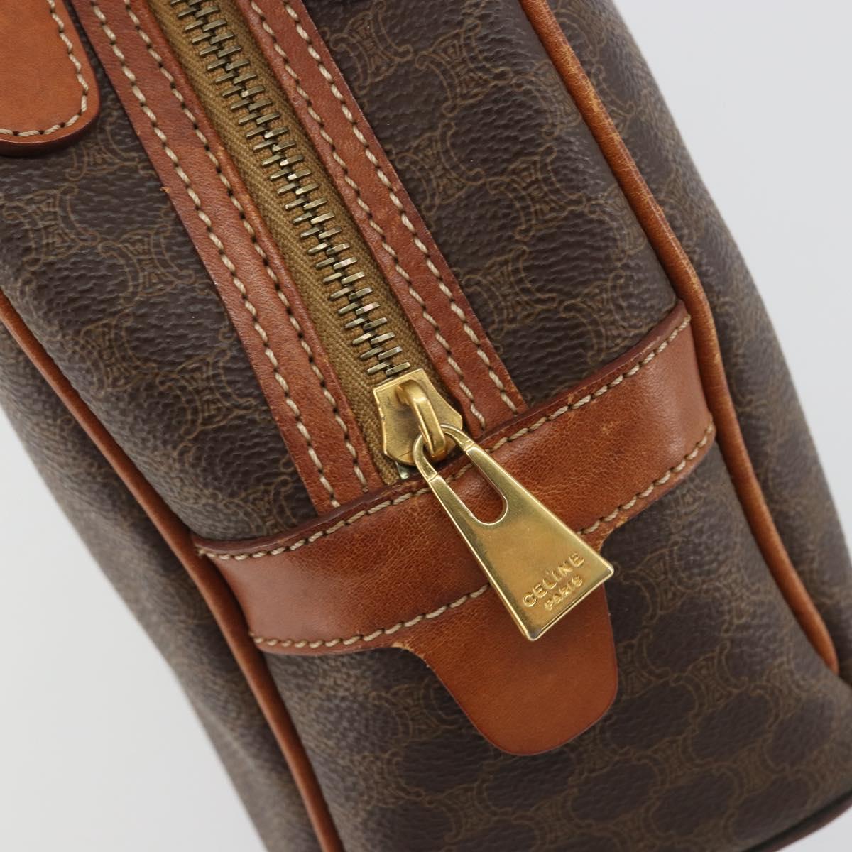 CELINE Macadam Hand Bag PVC Leather Brown Gold Auth BA13898