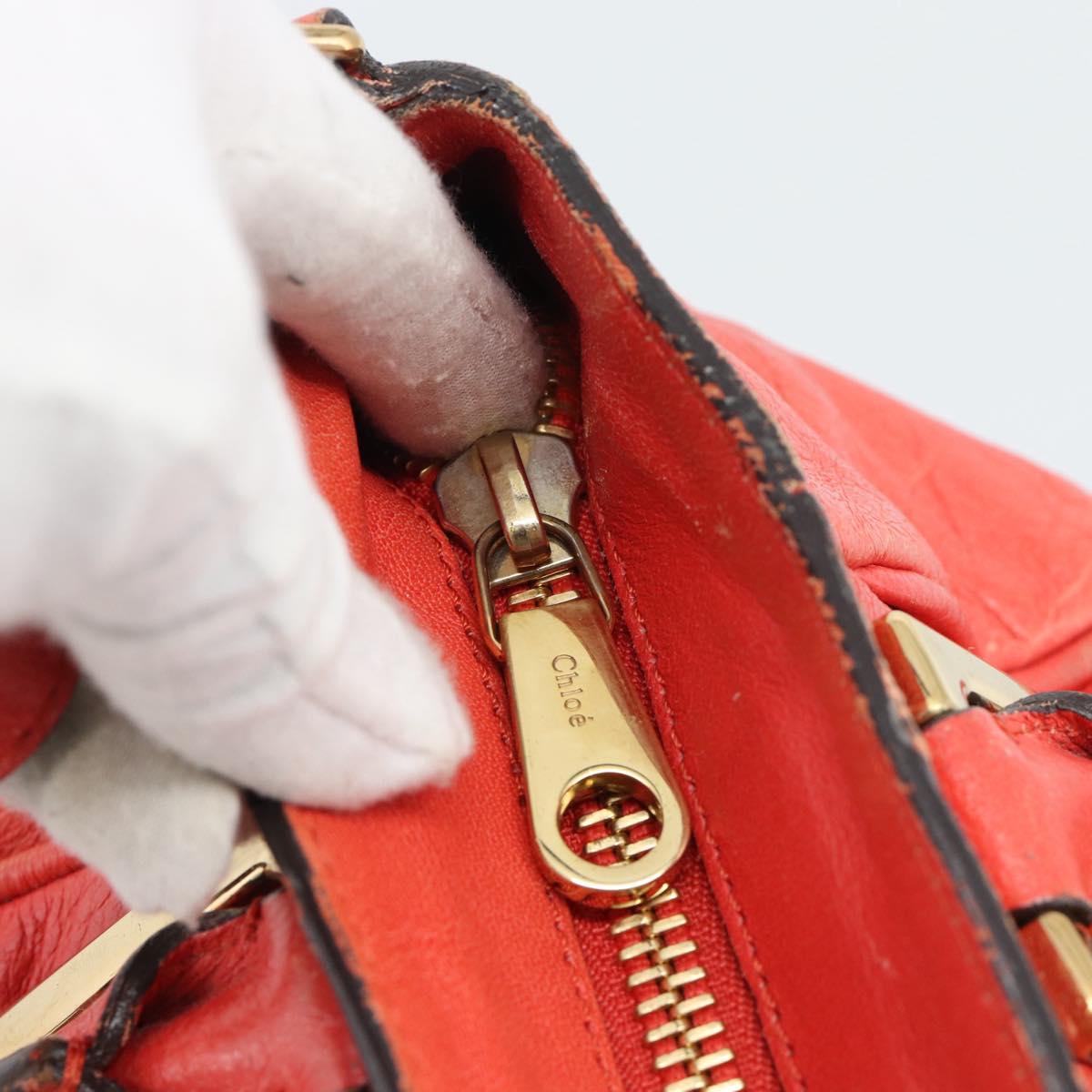 Chloe Etel Hand Bag Leather 2way Red Gold Auth BA13902