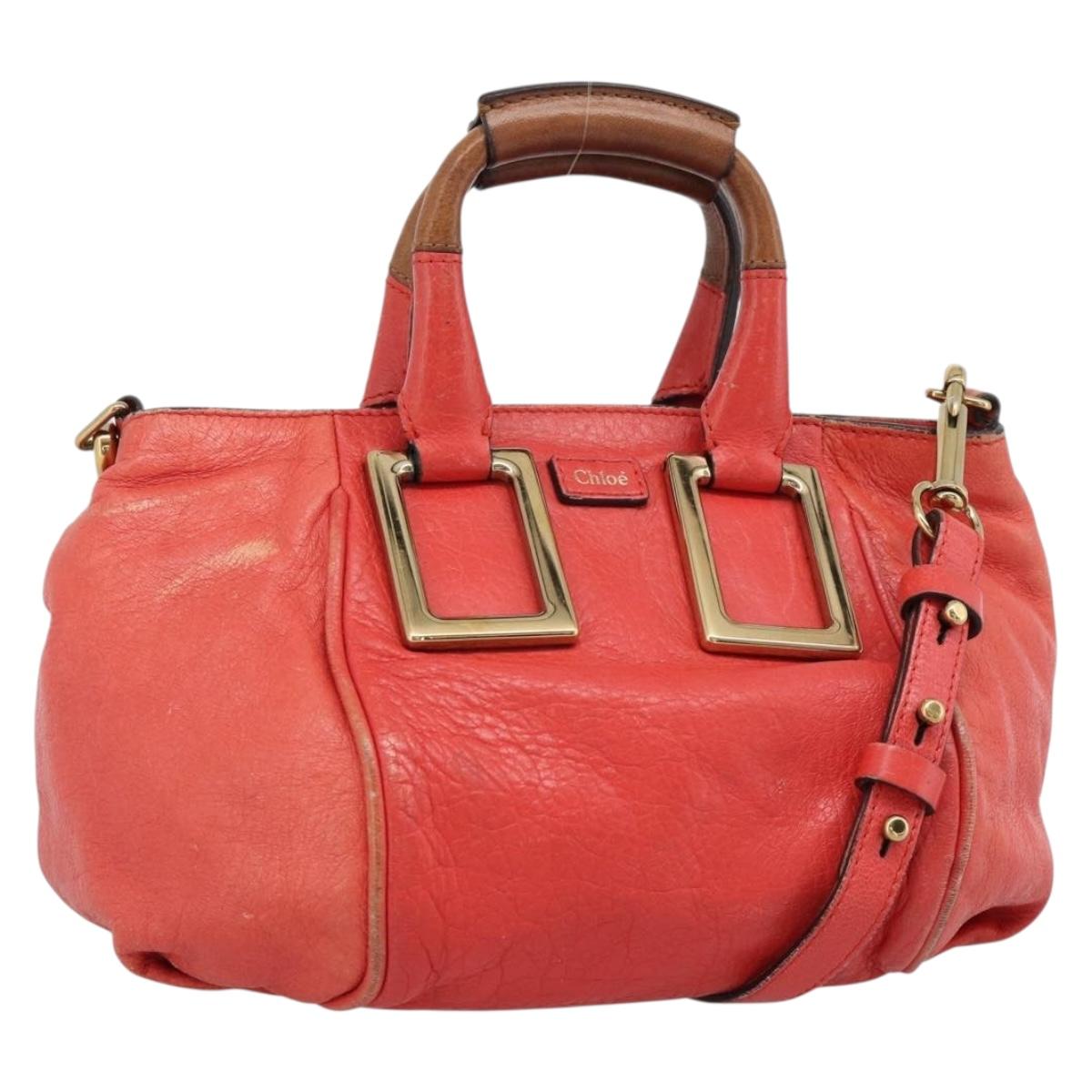 Chloe Etel Hand Bag Leather 2way Red Gold Auth BA13902