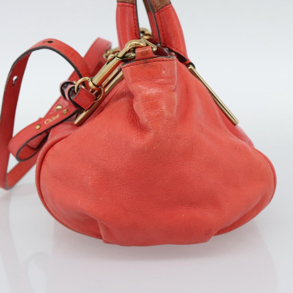 Chloe Etel Hand Bag Leather 2way Red Gold Auth BA13902