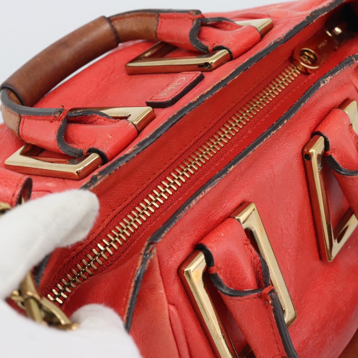 Chloe Etel Hand Bag Leather 2way Red Gold Auth BA13902