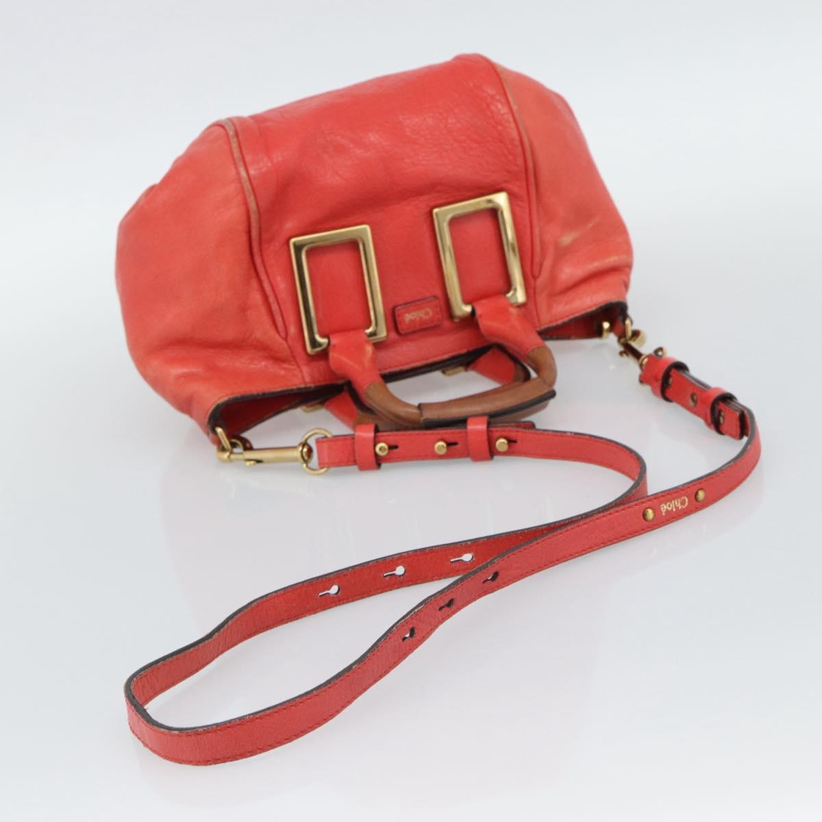 Chloe Etel Hand Bag Leather 2way Red Gold Auth BA13902