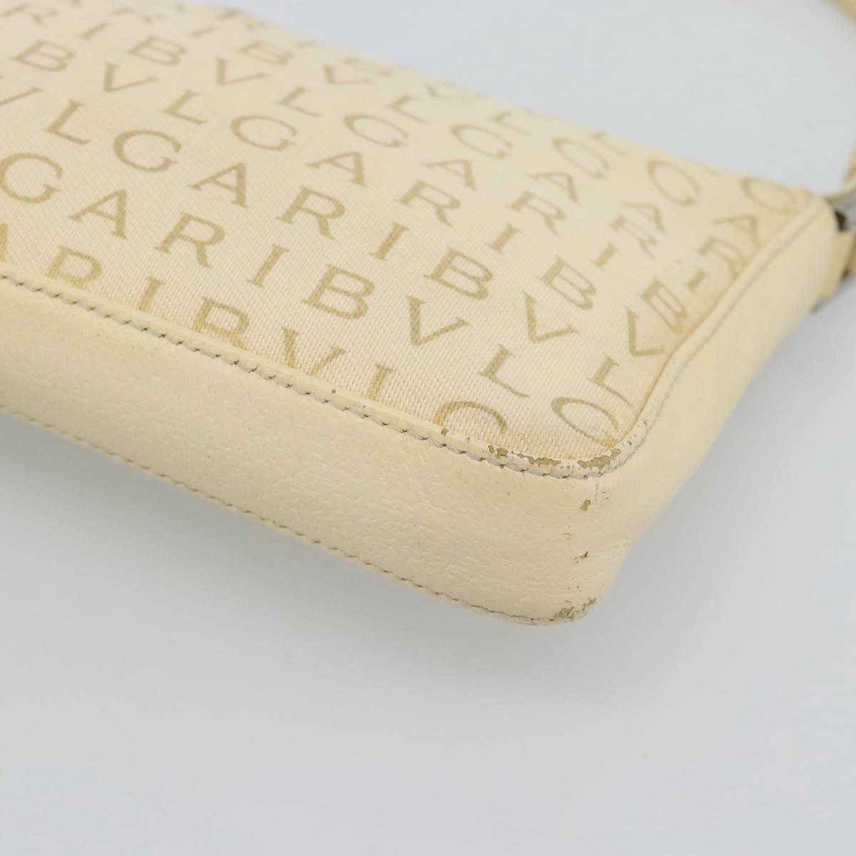 BVLGARI Logo Mania Shoulder Bag Beige Silver Auth BA13903