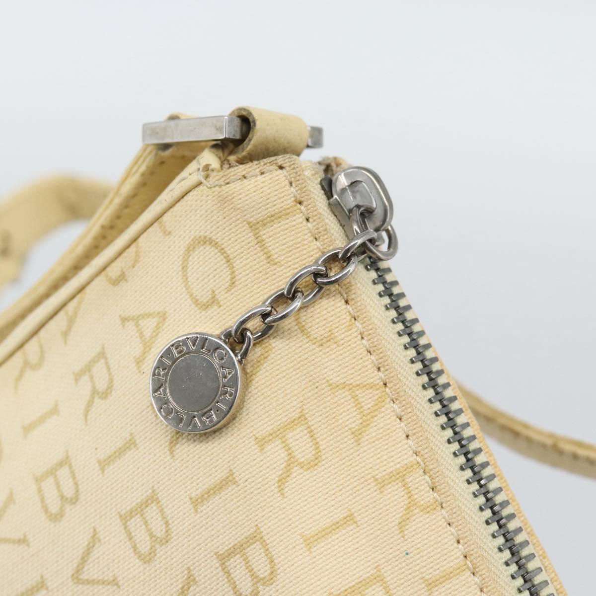 BVLGARI Logo Mania Shoulder Bag Beige Silver Auth BA13903
