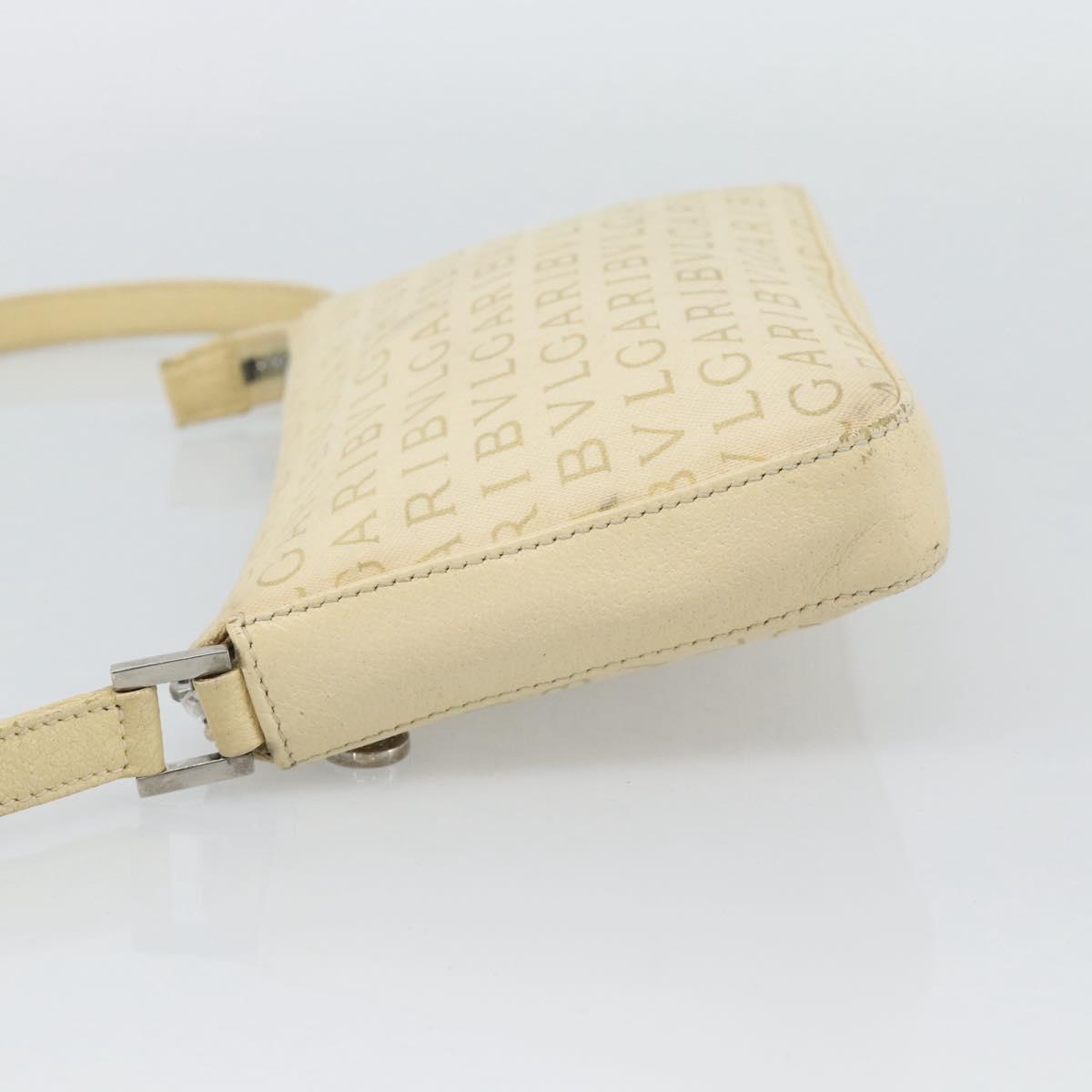 BVLGARI Logo Mania Shoulder Bag Beige Silver Auth BA13903