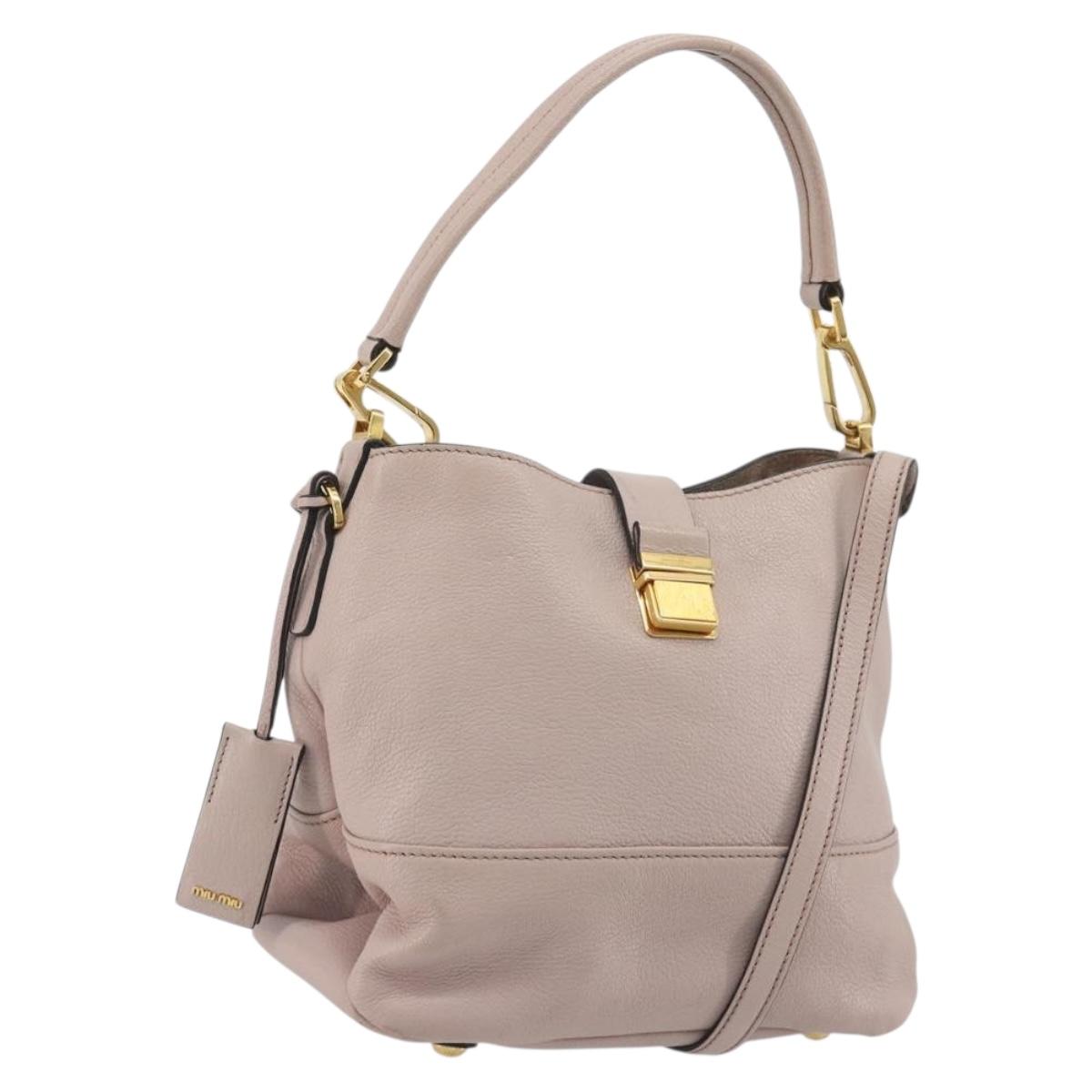 Miu Miu Shoulder Bag Leather 2way Pink Gold Auth BA13905A