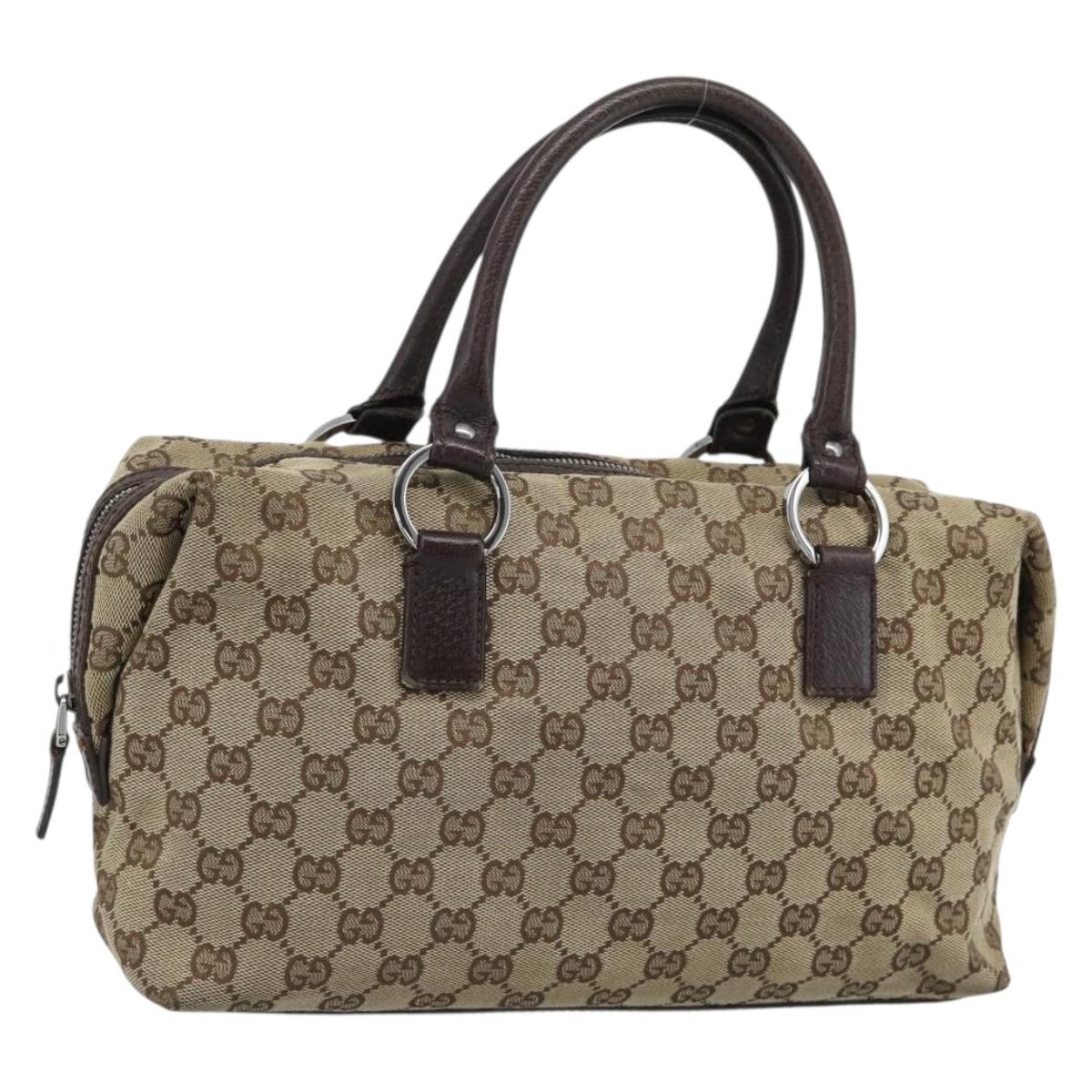 GUCCI GG Canvas Hand Bag Beige Silver 113009 Auth BA13906
